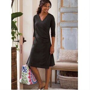 Soft Surroundings Stretch Knit Faux Wrap Midi Dress Black Modal Blend